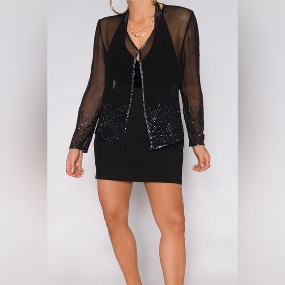 Vintage Sheer Black Beaded Cardigan / Cover-Up - Picture 3 of 6
